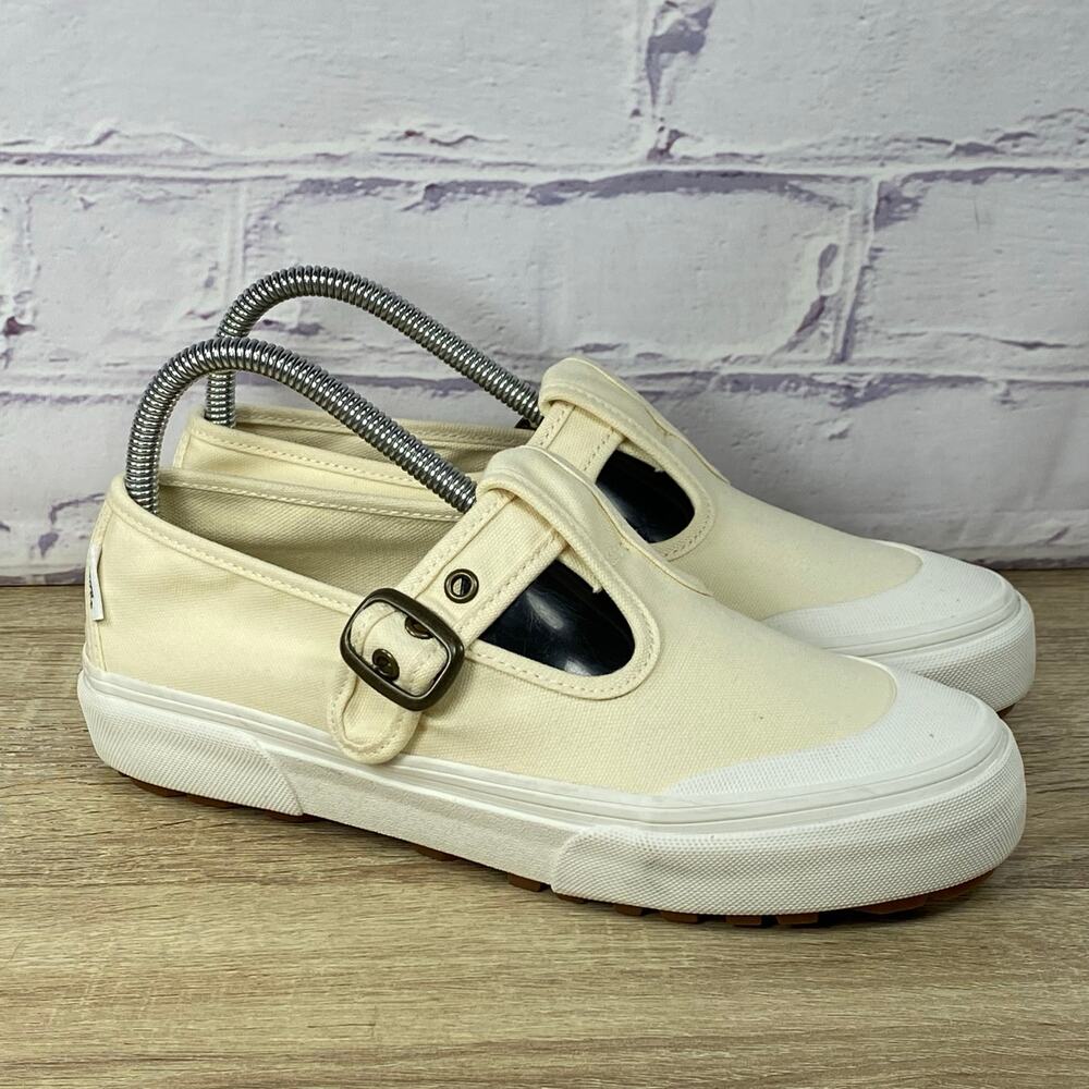 Vans Mary Jane Slip On Sneakers Women's 7.5 Cream Beige Buckle Flats Loafers - Picture 3 of 8